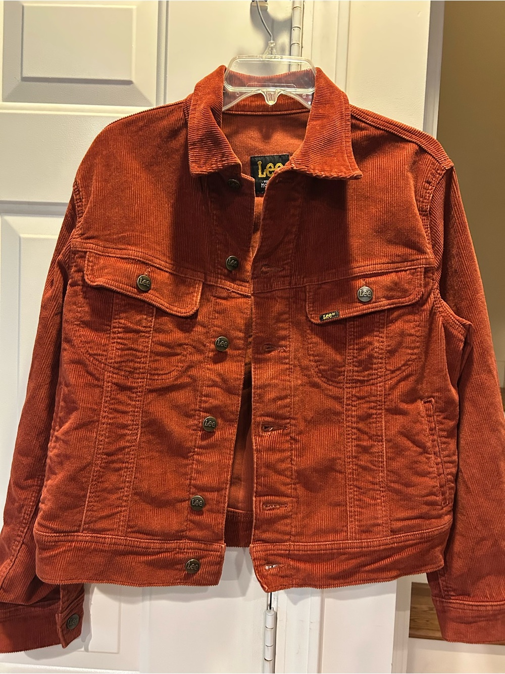 Lee Vintage Western Retro Burnt Orange Corduroy Trucker Jacket Size Large